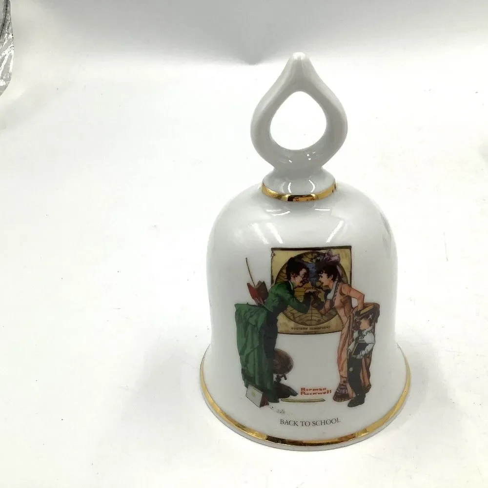 3 Bell Norman Rockwell Danbury Mint 1979 Bell Grandpas Girl Baby Sitter School‎